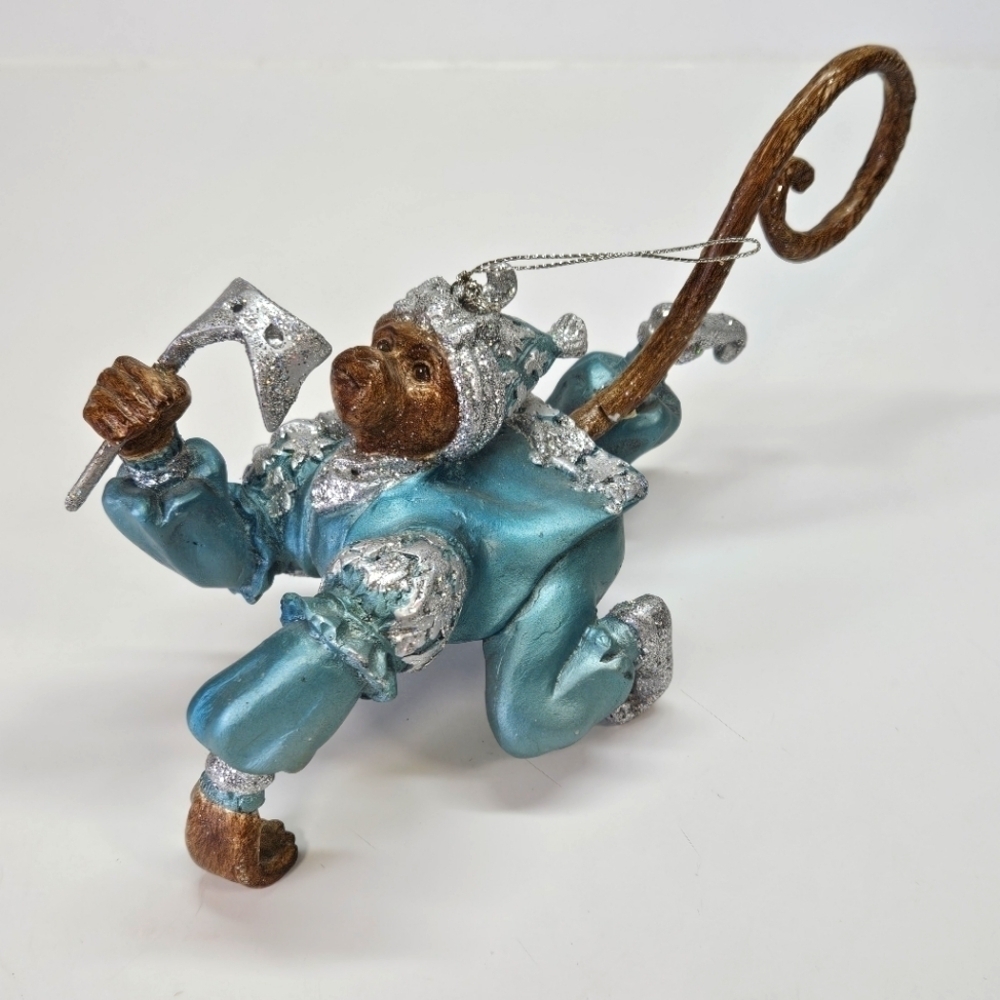 Rare Mark Roberts Monkey Blue & Silver Mascarade Jester Clown Holiday Ornament
